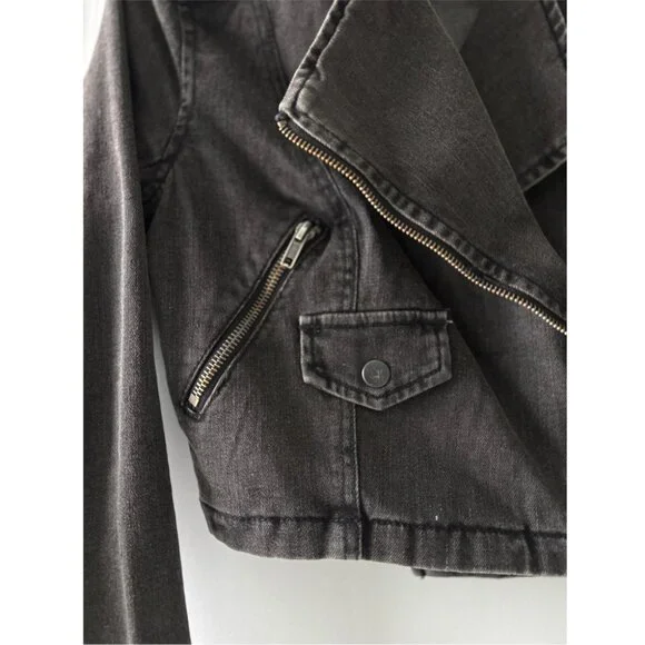 Free People James Dean Cropped Moto Denim Jacket - Washed Black - Size M - NWT - Picture 8 of 13